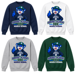 Middle School on Navy, White, Gray and Dark Green Crewneck Sweatshirts