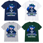 Middle School on Navy, White, Gray and Dark Green T-Shirts