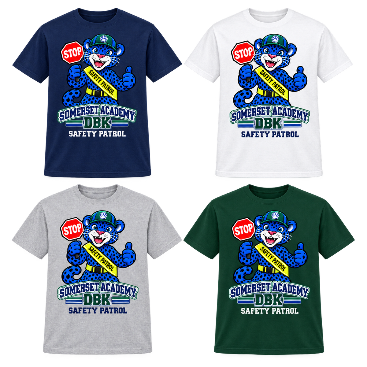 Safety Patrol on Navy, White, Gray and Dark Green T-Shirts