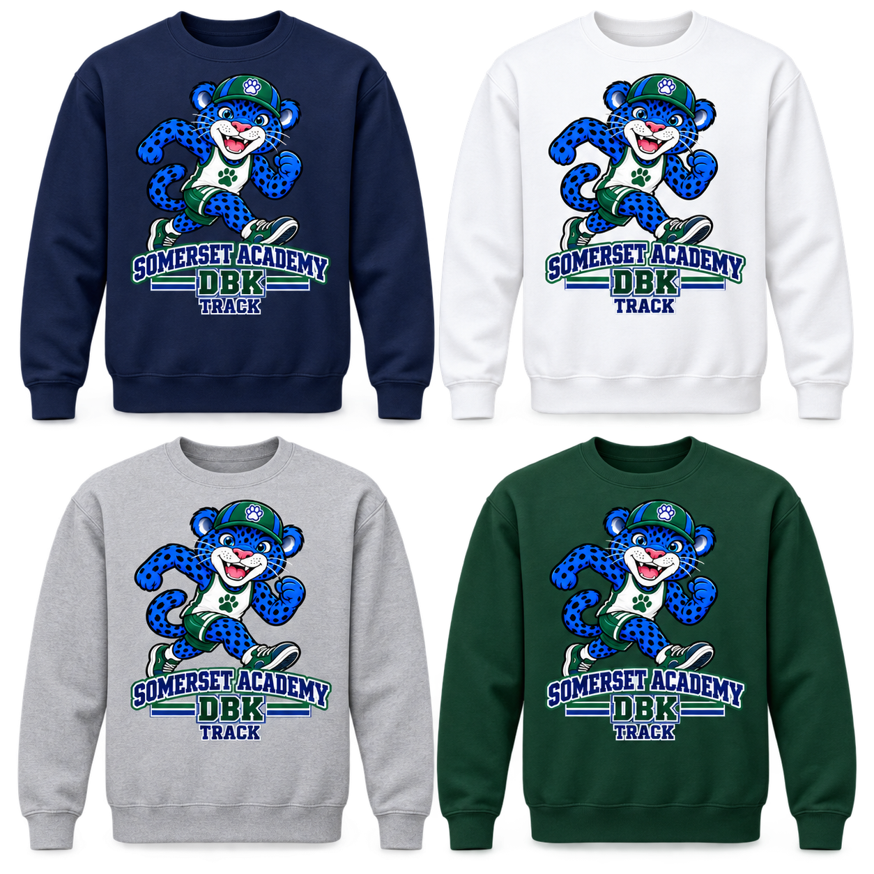 Track on Navy, White, Gray and Dark Green Crewneck Sweatshirts