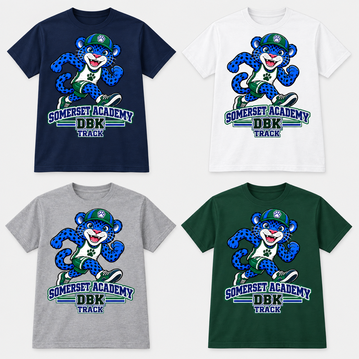 Track on Navy, White, Gray and Dark Green T-Shirts