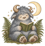 Wild Creature Reading Beneath Crescent Moon original print artwork