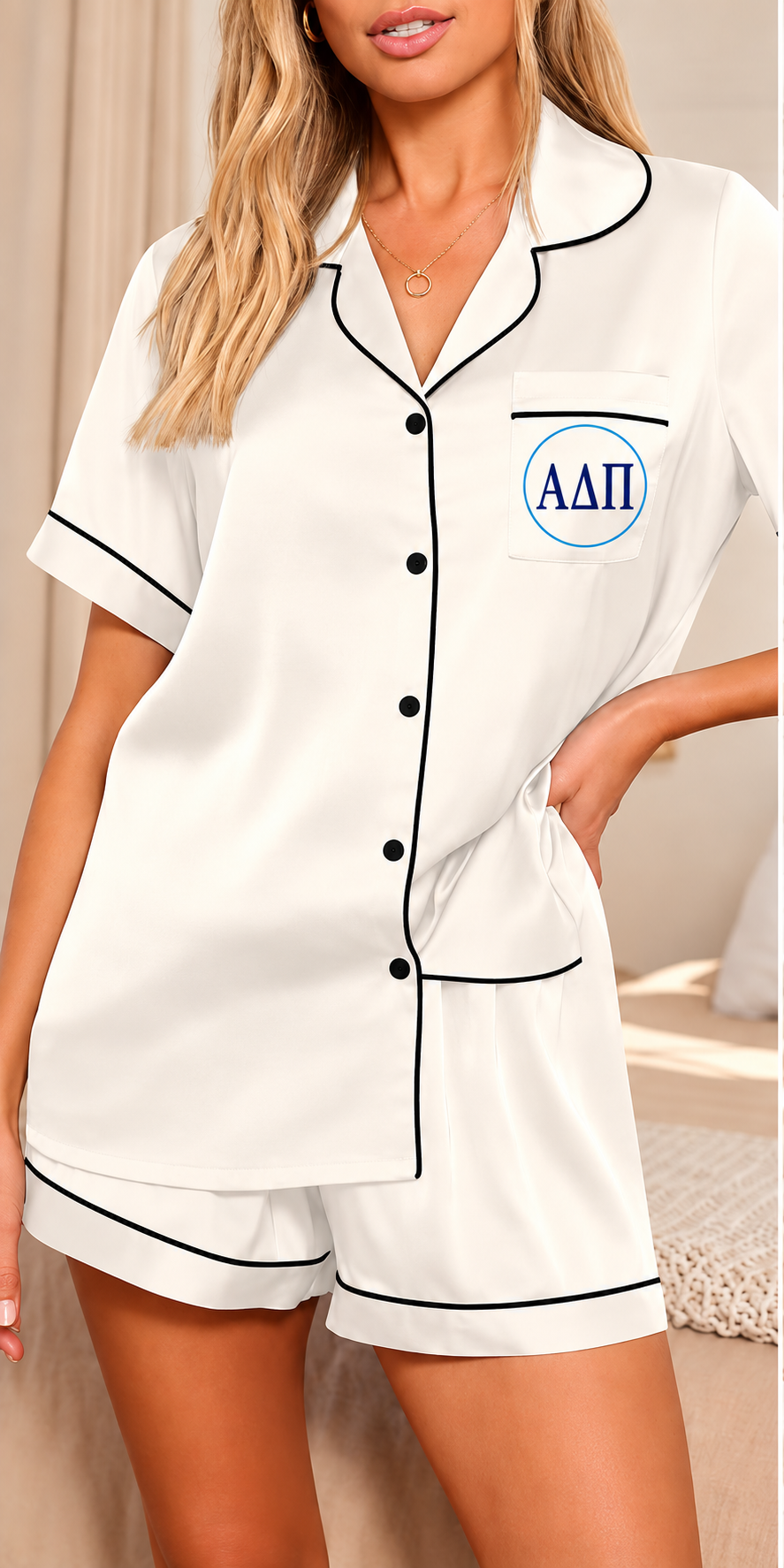 Alpha Delta Pi Monogram Satin Pajama Set