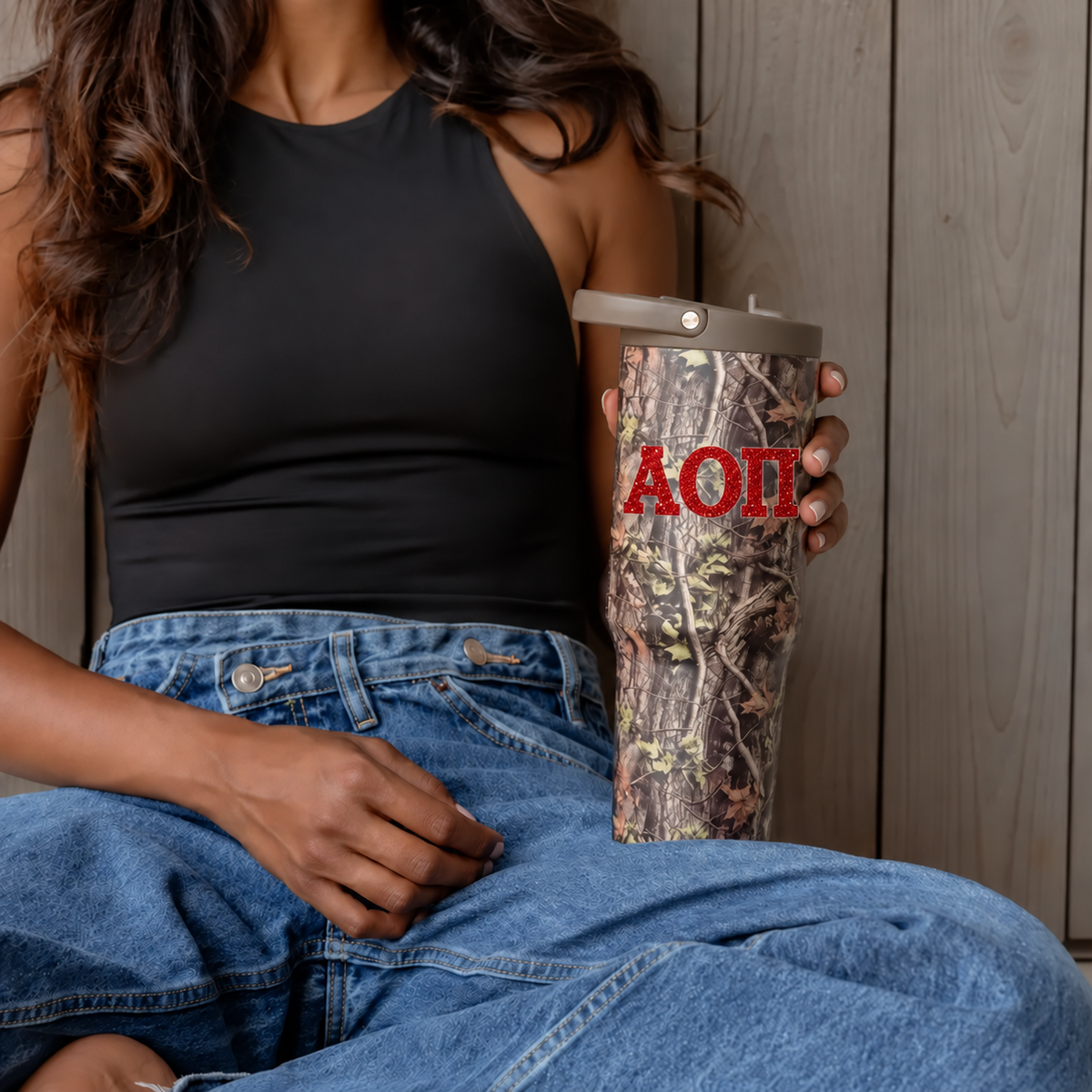 Alpha Omicron Pi Hydrojug 32 OZ Sports Water Bottle with Leakproof Tritan Lid