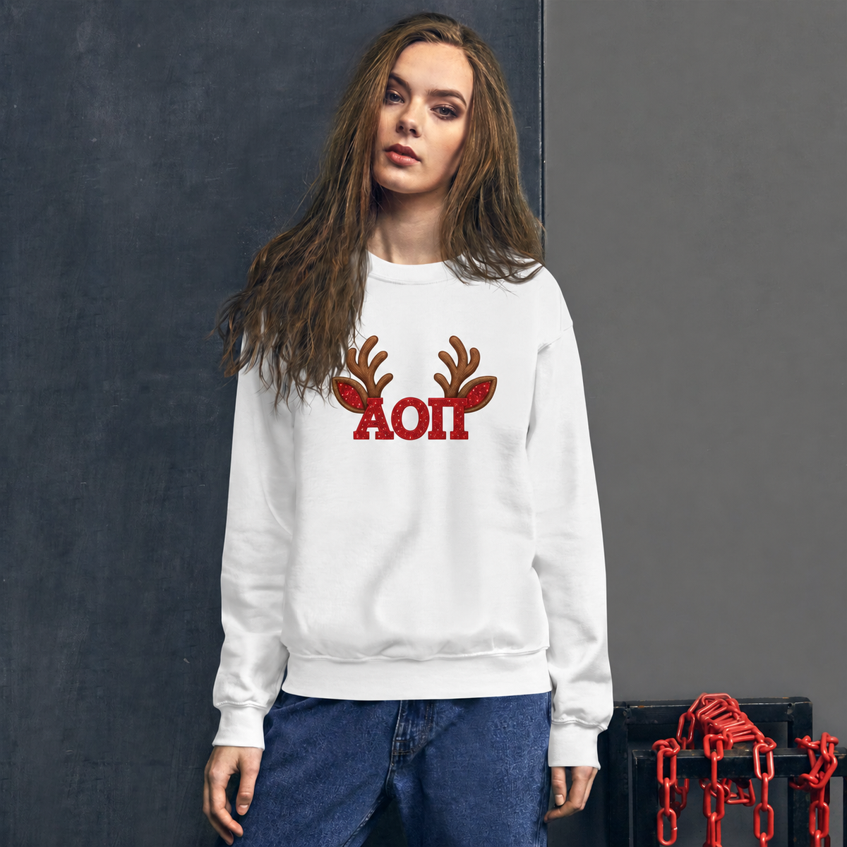 Alpha Omicron Pi Reindeer Sweatshirt