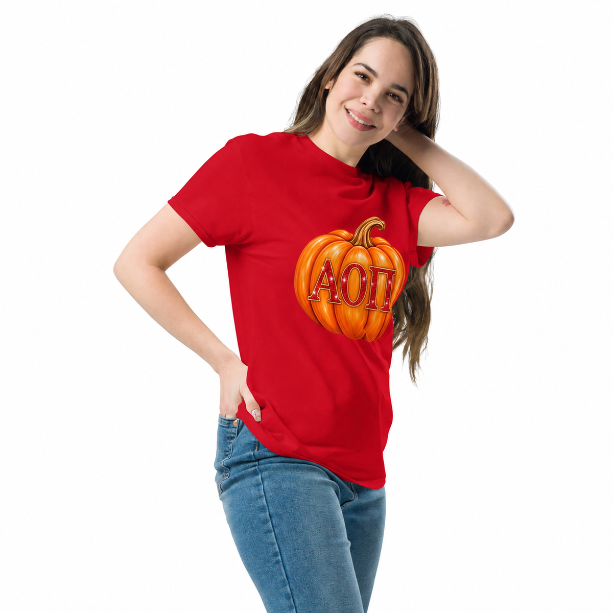 Alpha Omicron Pi Pumpkin ΑΟΠ Greek Letter classic tee