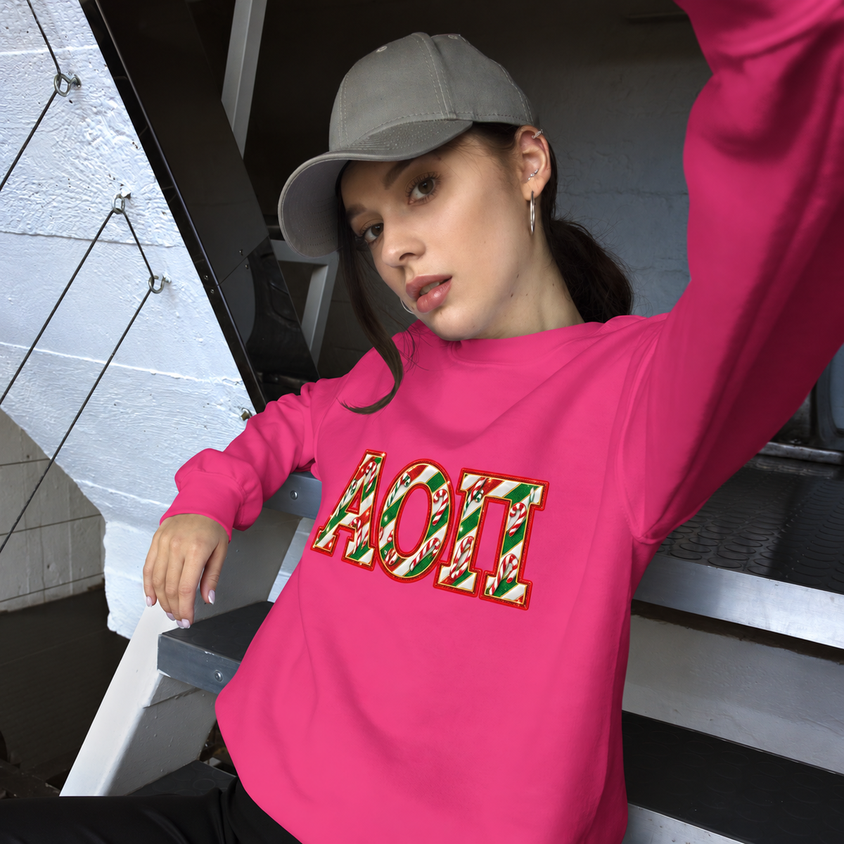 Alpha Omicron Pi ΑΟΠ Candy Cane Sweatshirt