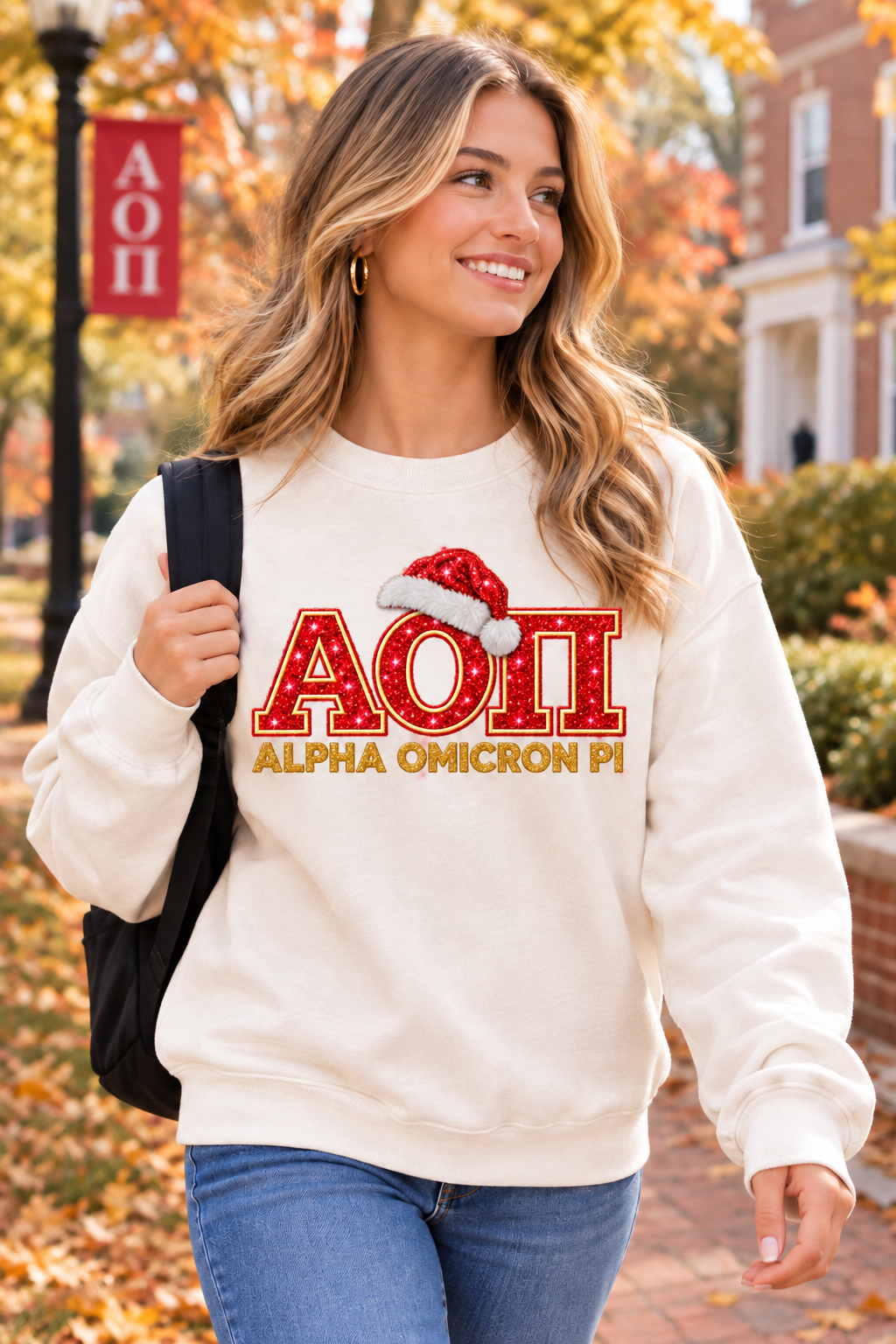 Alpha Omicron Pi Santa Holiday Sweatshirt