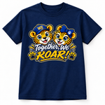 Baby Jags Together We ROAR artwork centered on a navy t-shirt