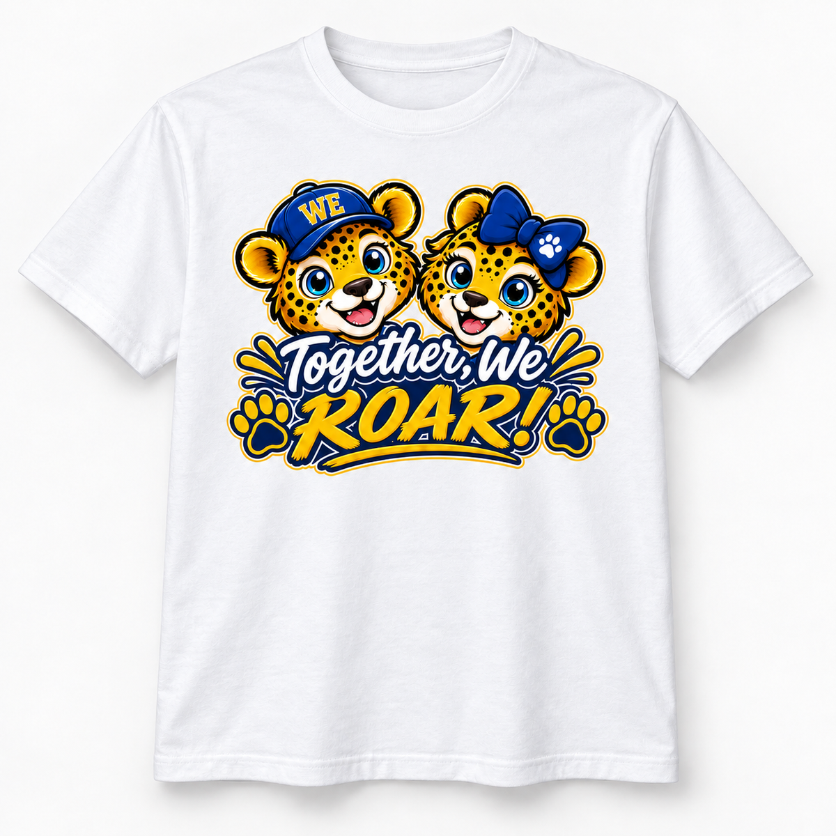 Baby Jags Together We ROAR artwork centered on a white t-shirt