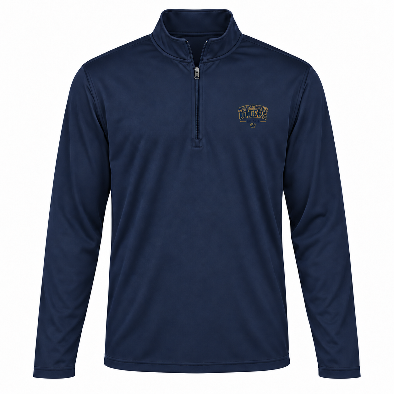 Somerset Avenir Collegiate EST. 2025 PosiCharge Competitor Quarter-Zip generated garment mockup in Navy.