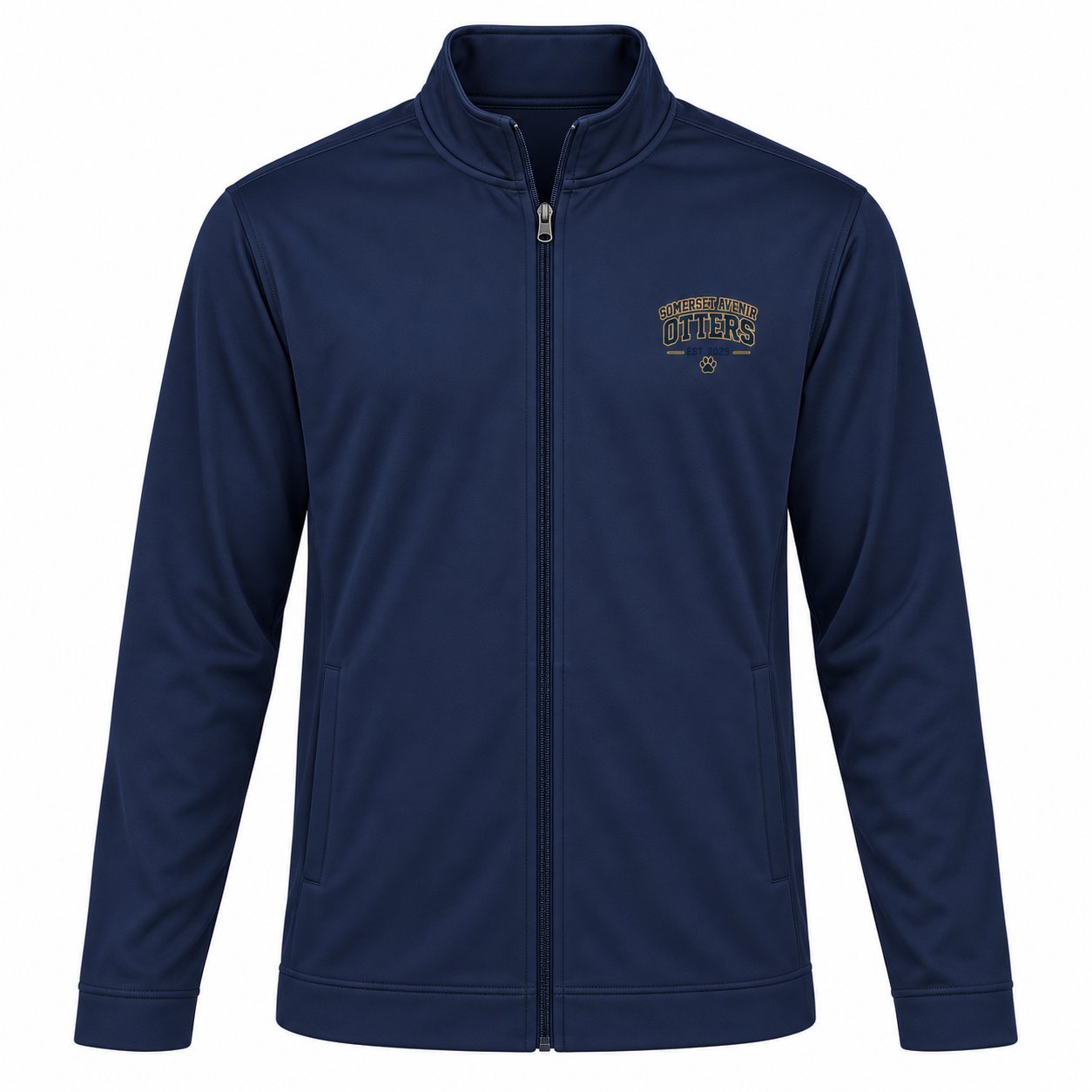 Somerset Avenir Collegiate EST. 2025 Sport-Wick Fleece Full-Zip Jacket generated garment mockup in Navy.