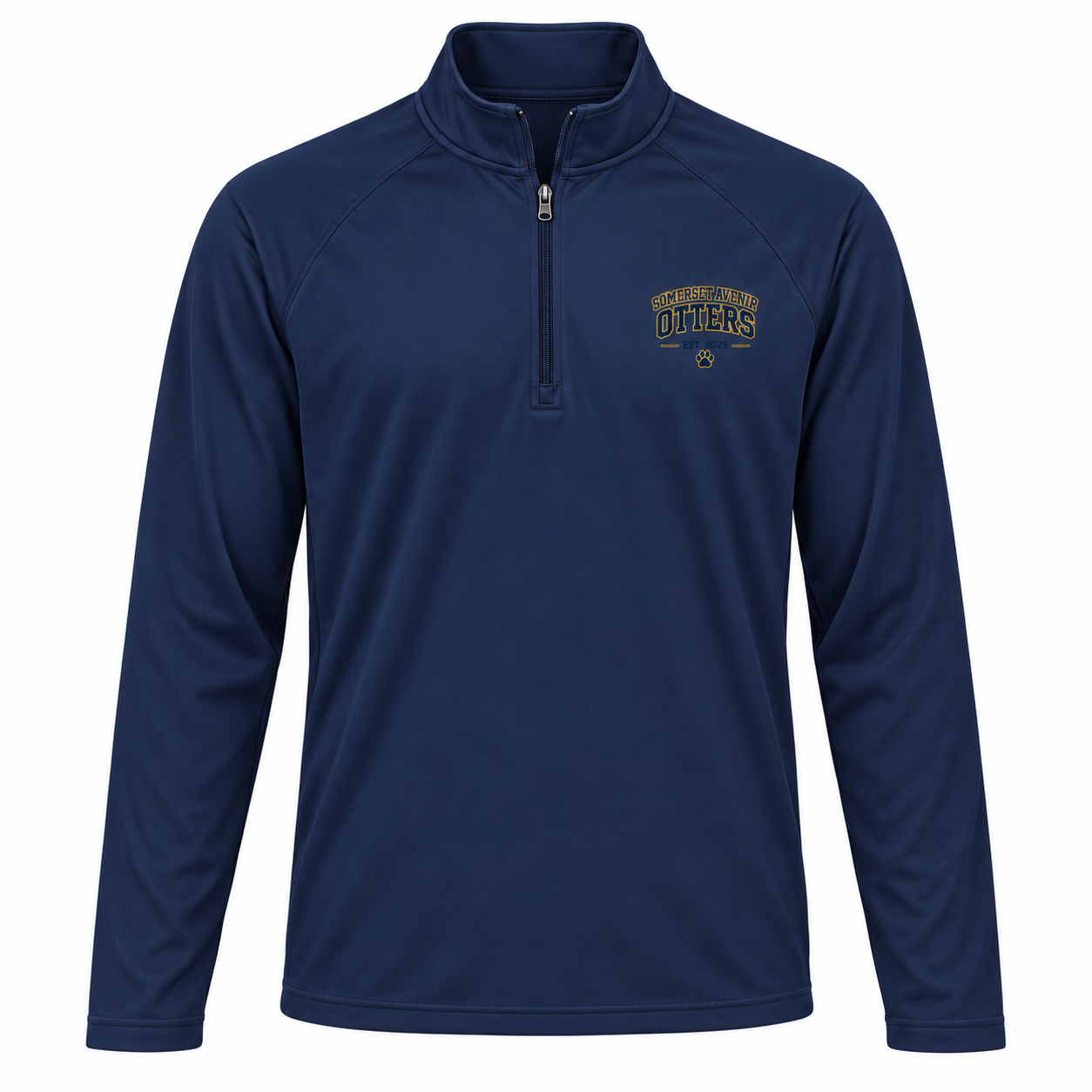 Somerset Avenir Collegiate EST. 2025 Sport-Wick Stretch Quarter-Zip generated garment mockup in Navy.