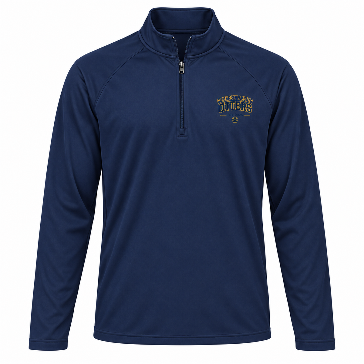 Somerset Avenir Collegiate EST. 2025 Sport-Wick Stretch Quarter-Zip generated garment mockup in Navy.
