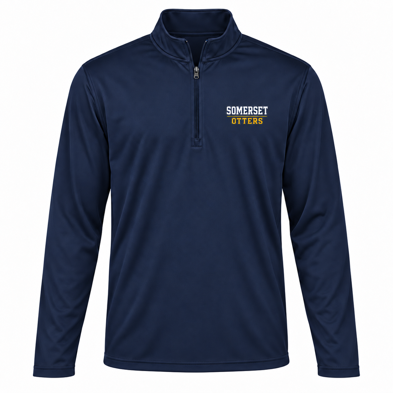 Somerset Avenir Straight Collegiate PosiCharge Competitor Quarter-Zip generated garment mockup in Navy.