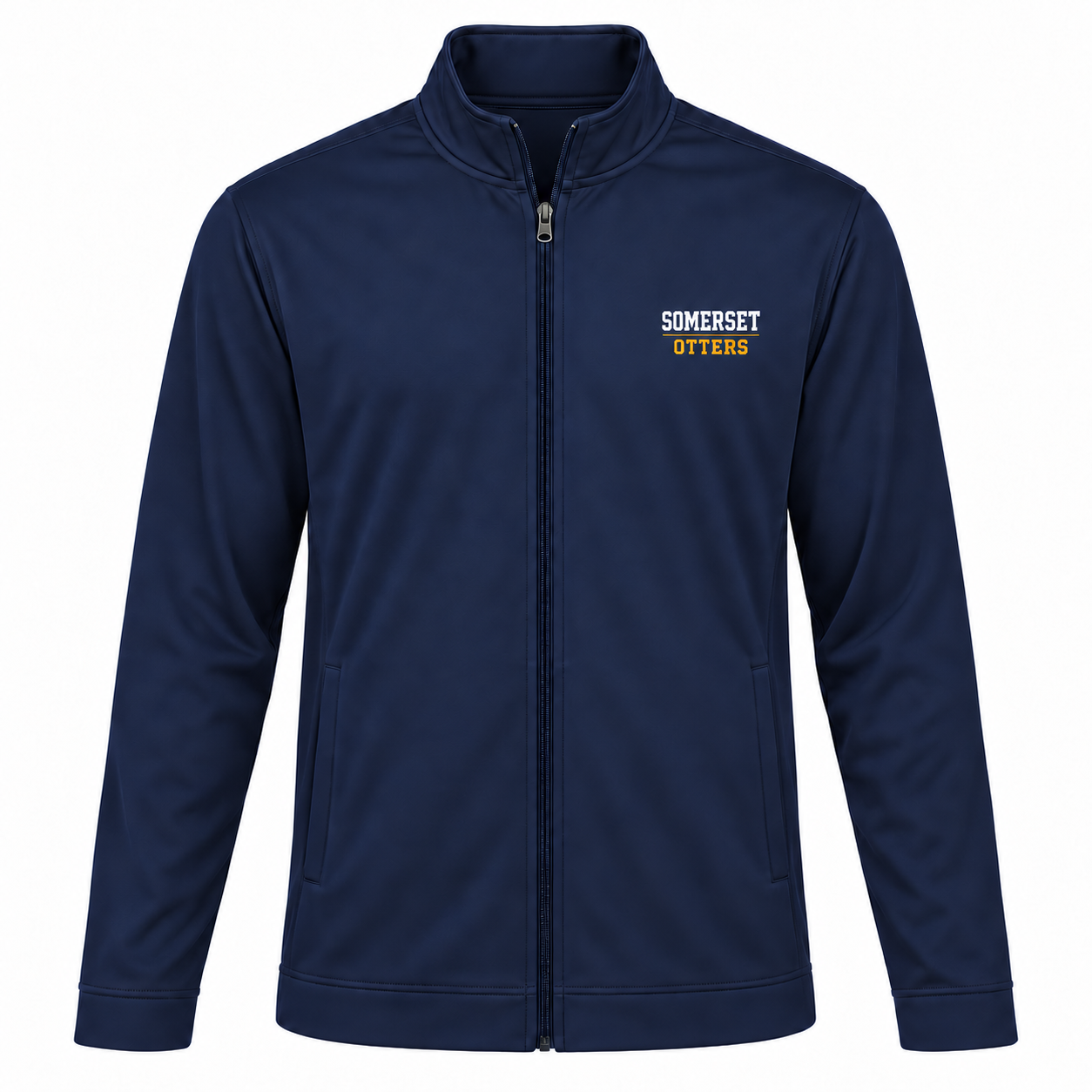 Somerset Avenir Straight Collegiate Sport-Wick Fleece Full-Zip Jacket generated garment mockup in Navy.