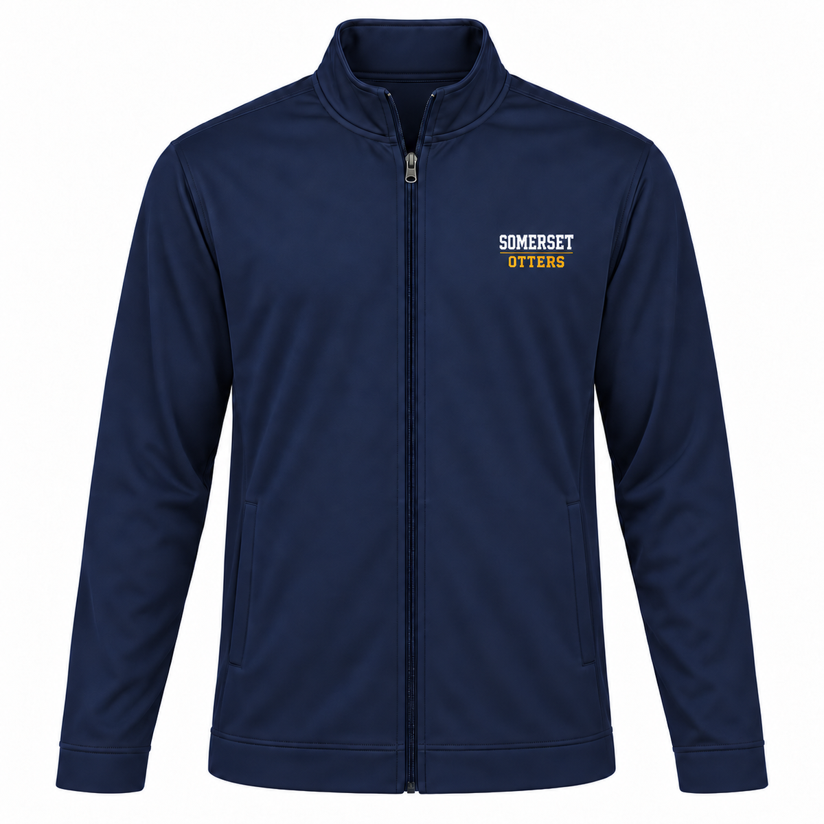 Somerset Avenir Straight Collegiate Sport-Wick Fleece Full-Zip Jacket generated garment mockup in Navy.