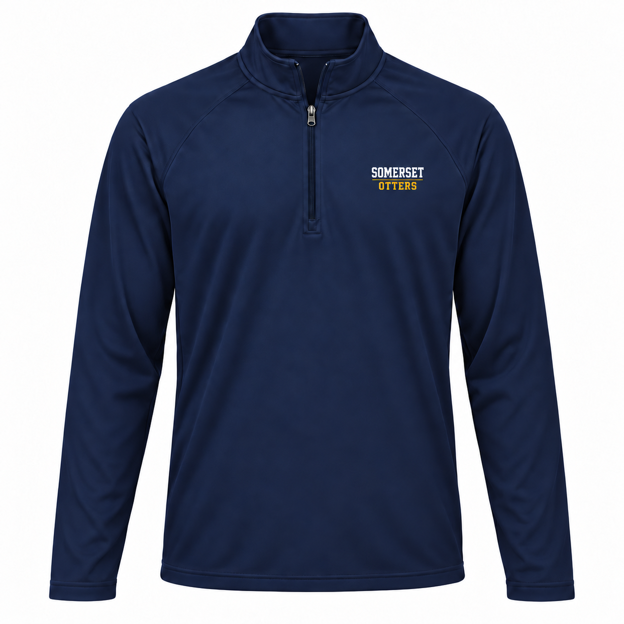 Somerset Avenir Straight Collegiate Sport-Wick Stretch Quarter-Zip generated garment mockup in Navy.