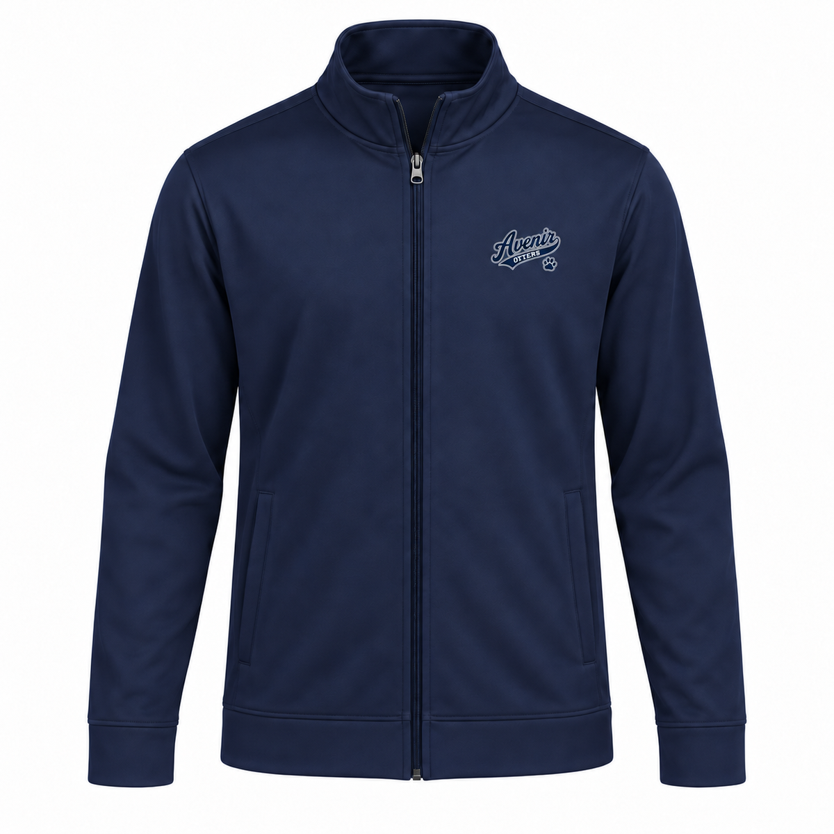 Somerset Avenir Navy Script & Paw Sport-Wick Fleece Full-Zip Jacket generated garment mockup in Navy.