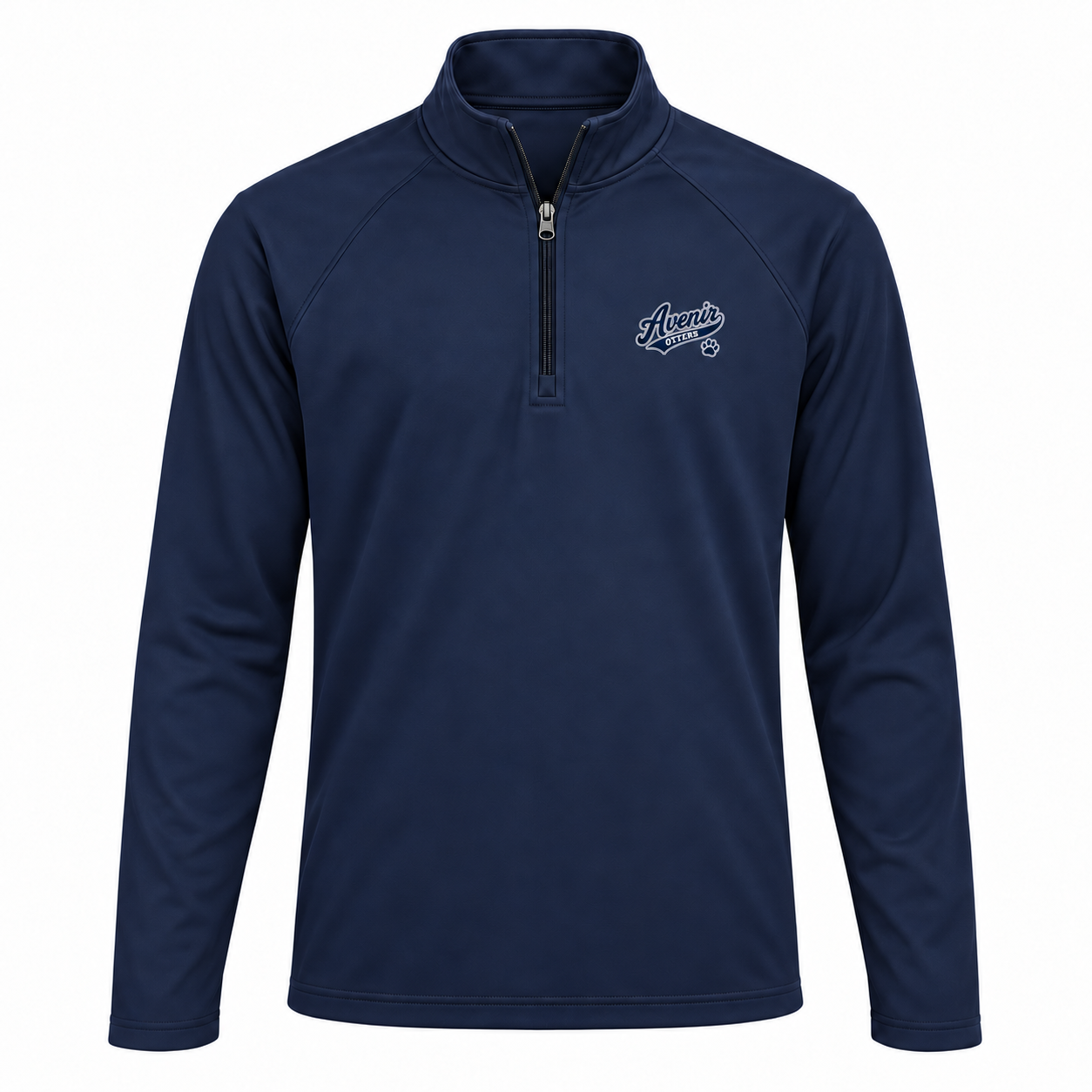 Somerset Avenir Navy Script & Paw Sport-Wick Stretch Quarter-Zip generated garment mockup in Navy.