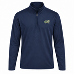 Somerset Avenir Green & Gold Script PosiCharge Competitor Quarter-Zip generated garment mockup in Navy.