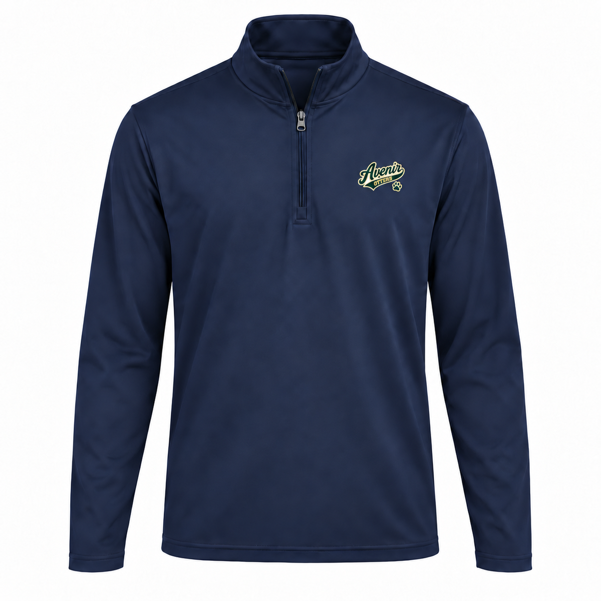 Somerset Avenir Green & Gold Script PosiCharge Competitor Quarter-Zip generated garment mockup in Navy.