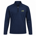 Somerset Avenir Green & Gold Script Sport-Wick Stretch Quarter-Zip generated garment mockup in Navy.