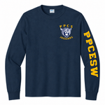 Navy cotton long-sleeve tee, PPCESW on wearer left sleeve only and Jaguar left chest