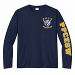 Deep Navy performance long-sleeve tee, PPCESW on wearer left sleeve only and Jaguar left chest