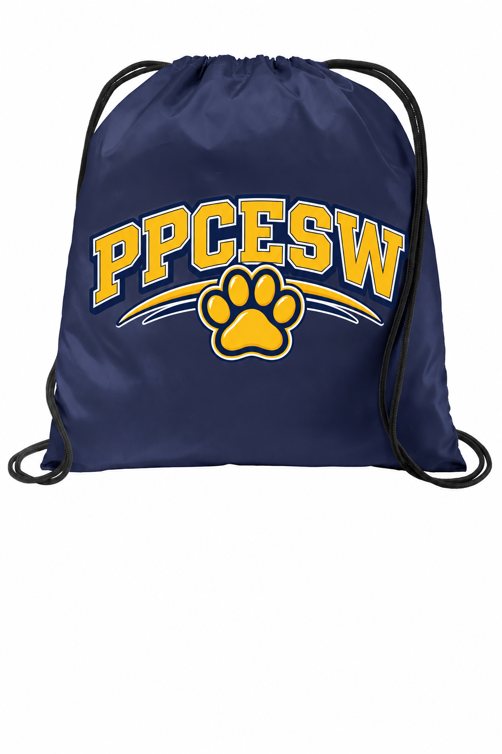 PPCESW gold paw design on True Navy Port Authority BG615 cinch bag, for ages 13 and up