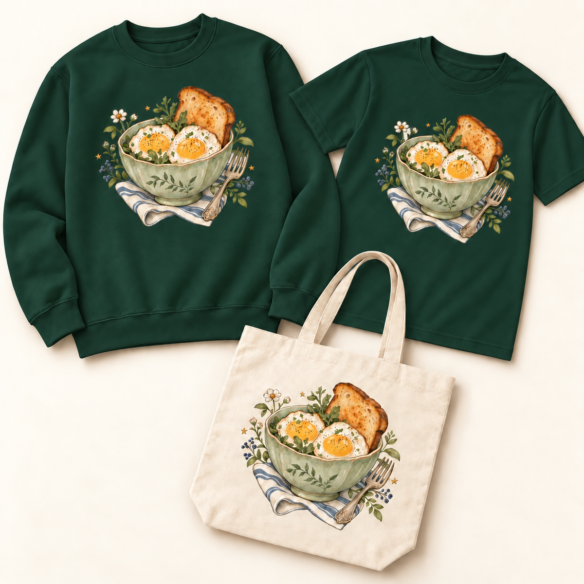 Storybook — Playful Breakfast — dark green apparel preview