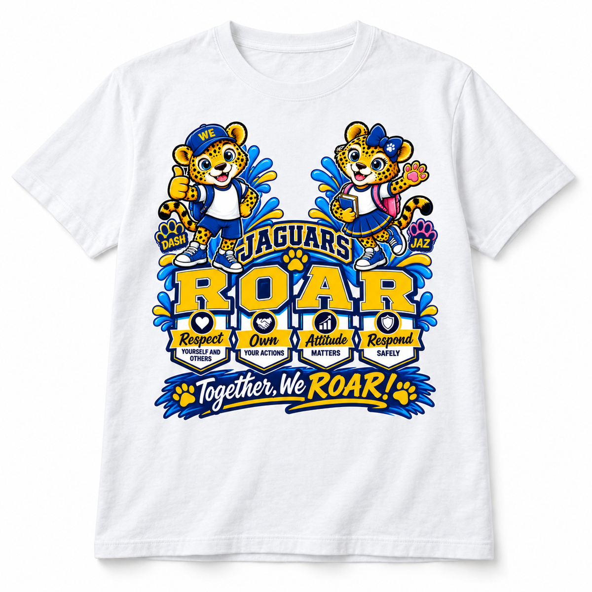 Jaguars ROAR Spirit artwork centered on a white t-shirt
