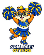 Cheerleading otter artwork for personalized Somerset Avenir bottles. Design reference only; not a bottle mockup.