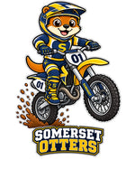 Motocross otter artwork for personalized Somerset Avenir bottles. Design reference only; not a bottle mockup.