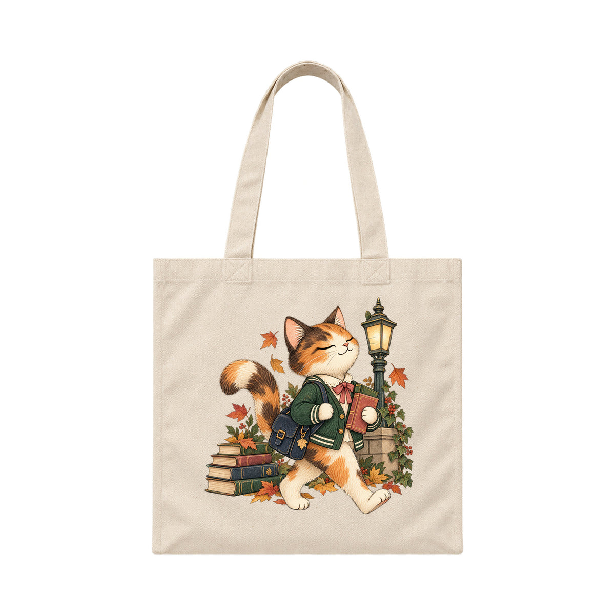 Storybook — Campus Book Cat — Canvas Tote / Natural