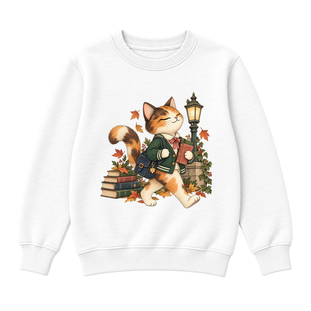 Storybook — Campus Book Cat — Classic Youth Sweatshirt / White