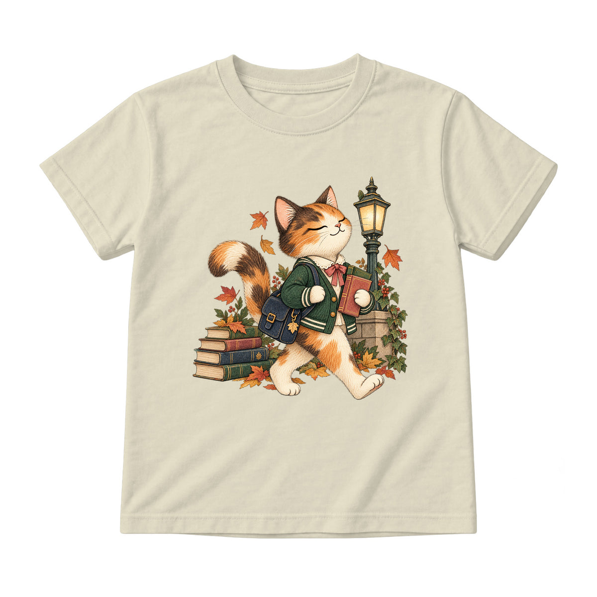 Storybook — Campus Book Cat — Youth T-Shirt / Natural