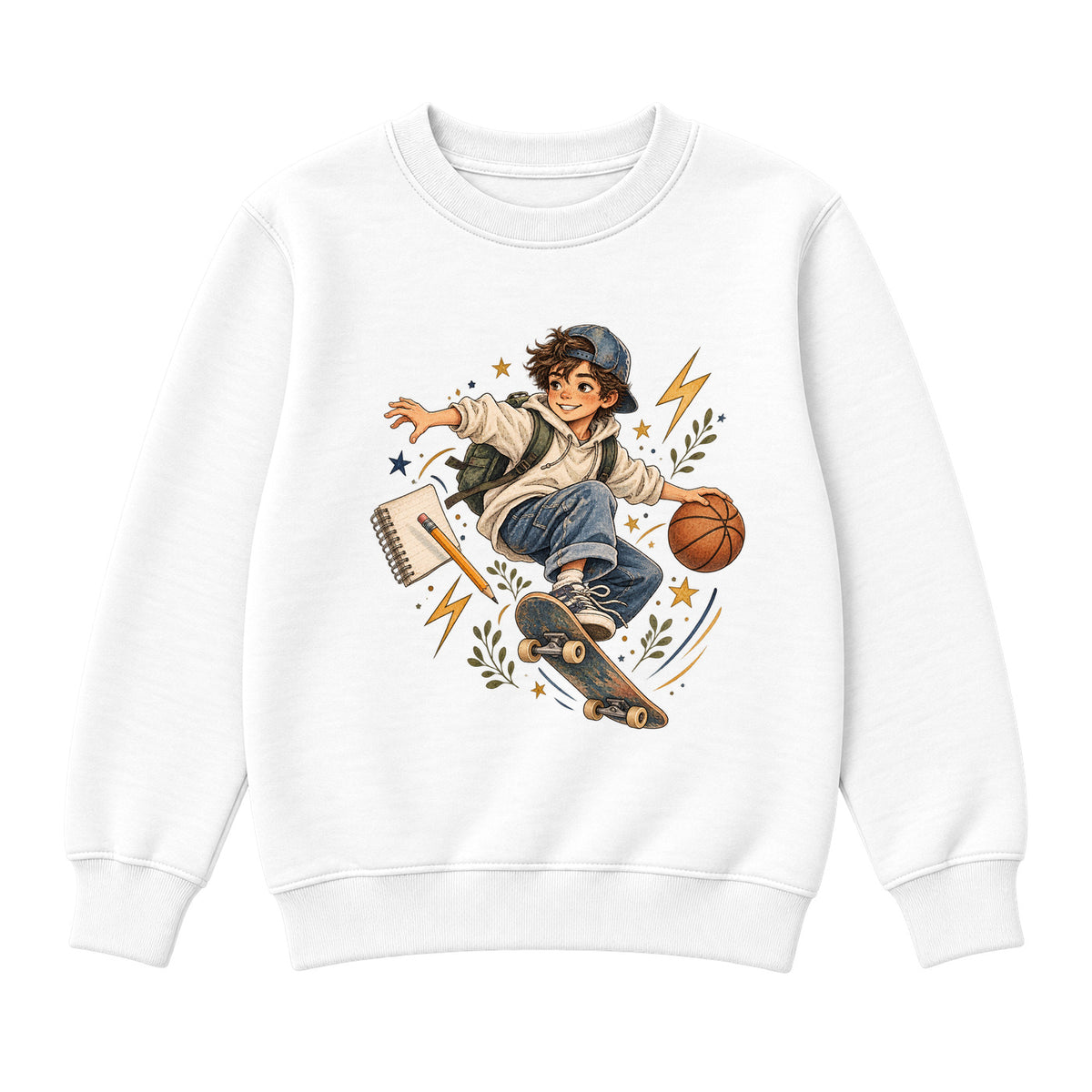 Storybook — School Comic Adventure — Classic Youth Sweatshirt / White
