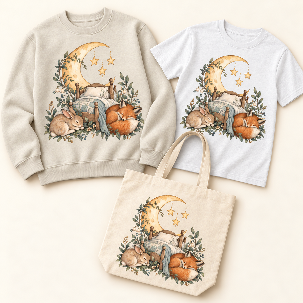 Storybook — Bedtime Woodland coordinated sweatshirt, T-shirt and canvas tote