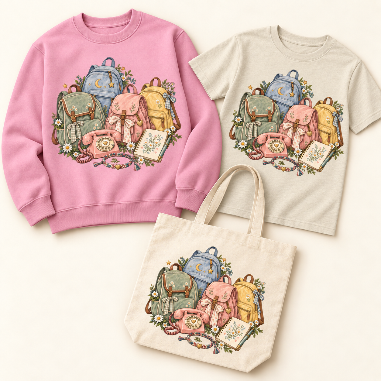Storybook — Friendship Club coordinated sweatshirt, T-shirt and canvas tote
