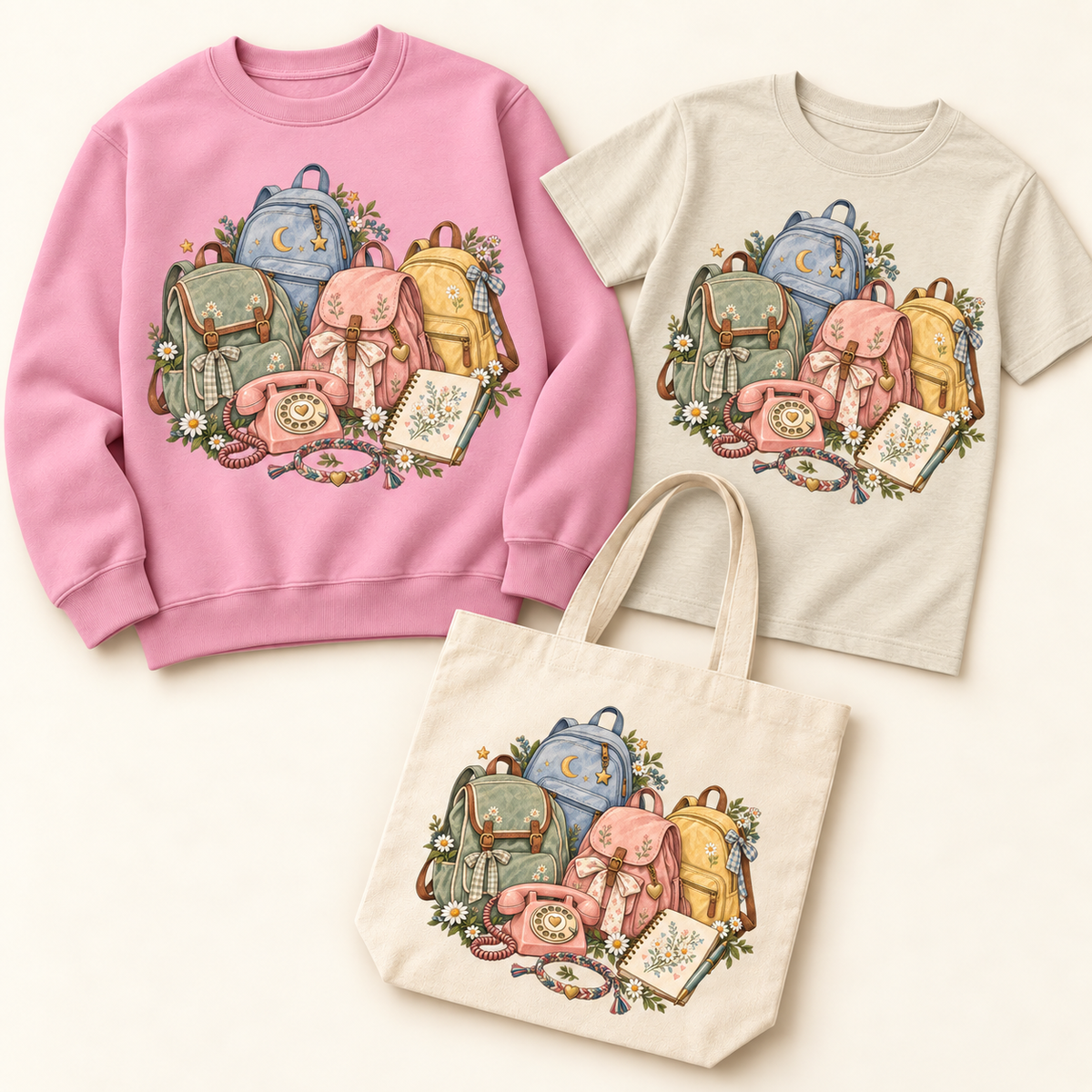 Storybook — Friendship Club coordinated sweatshirt, T-shirt and canvas tote