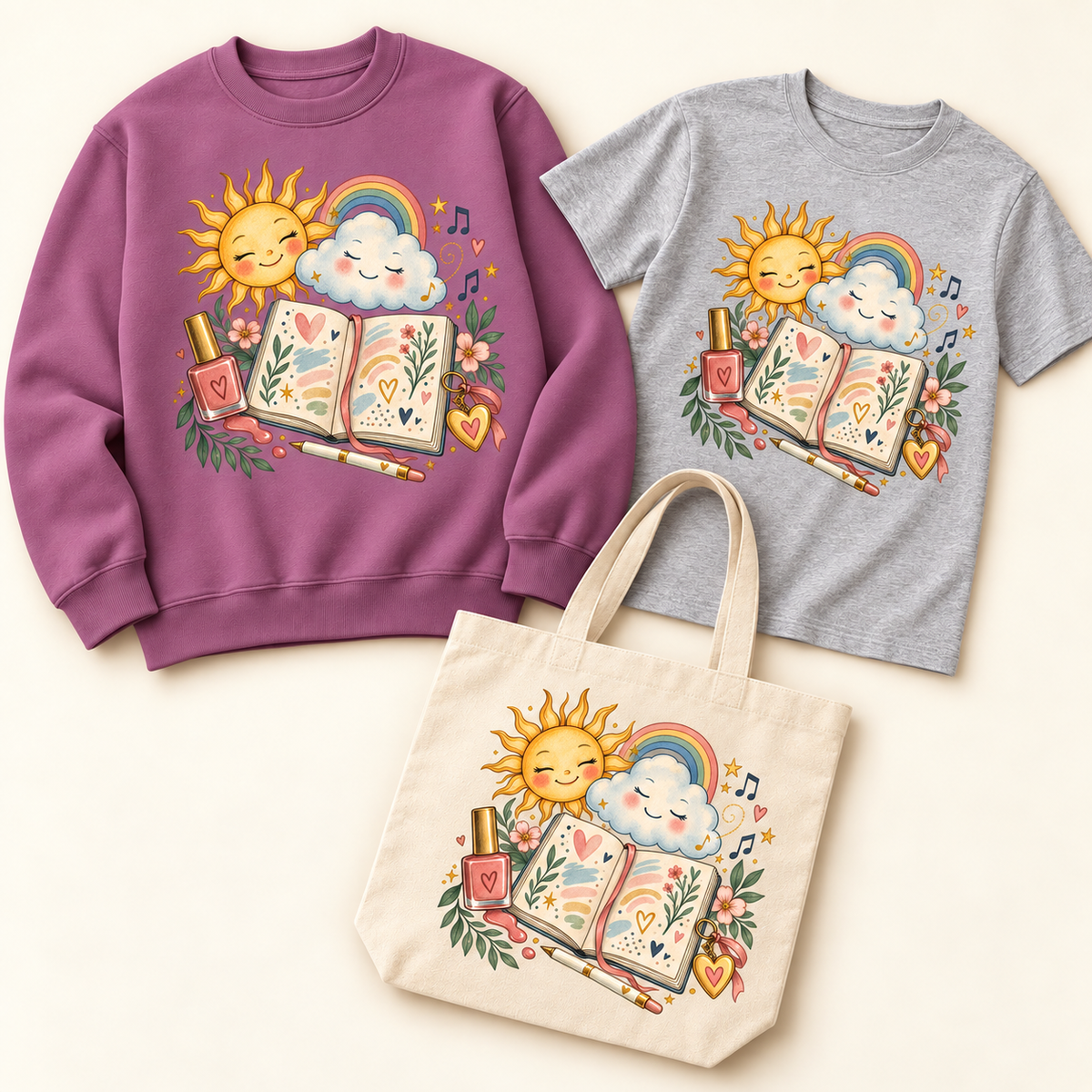 Storybook — Mood Journal coordinated sweatshirt, T-shirt and canvas tote