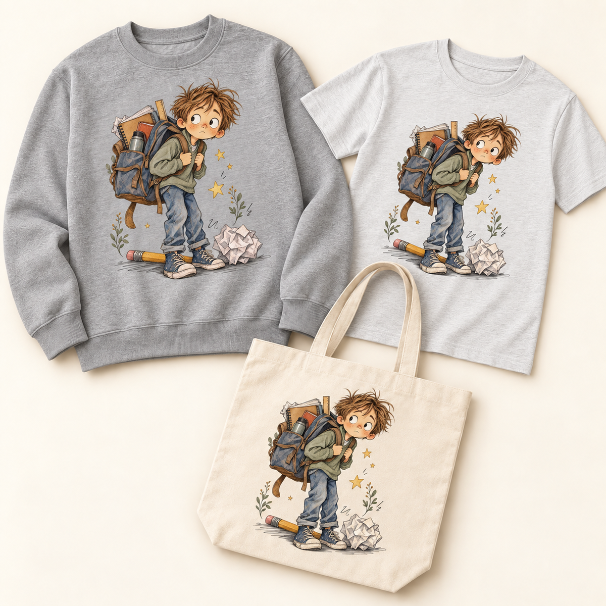 Storybook — Notebook School Days coordinated sweatshirt, T-shirt and canvas tote