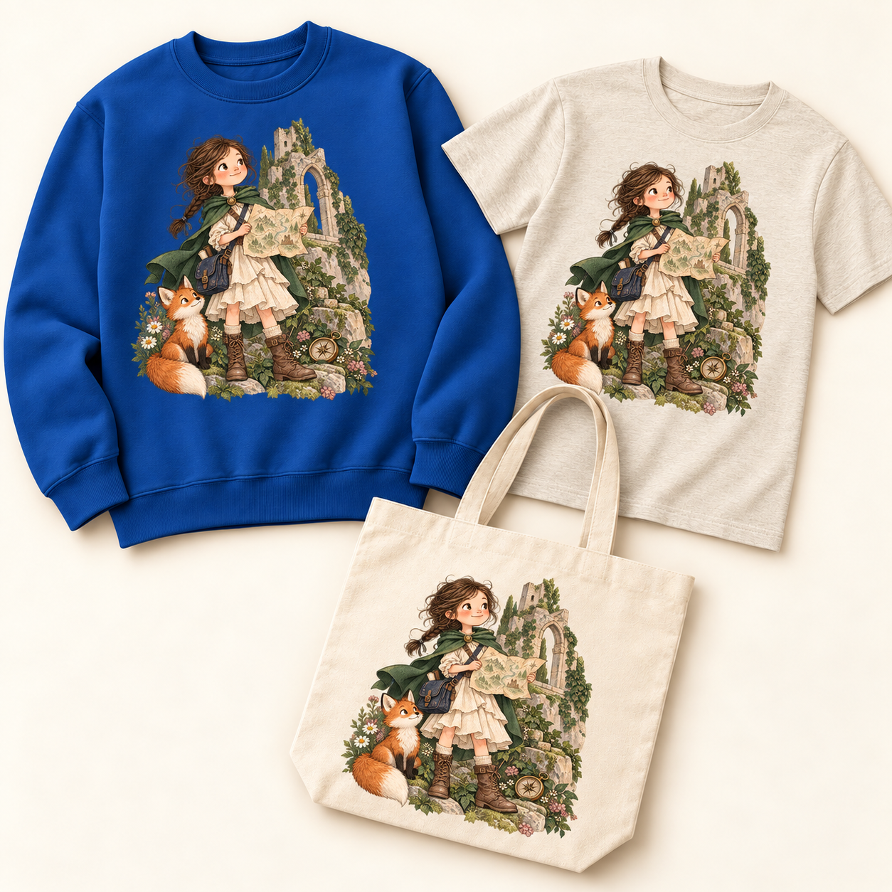 Storybook — Storybook Explorer coordinated sweatshirt, T-shirt and canvas tote