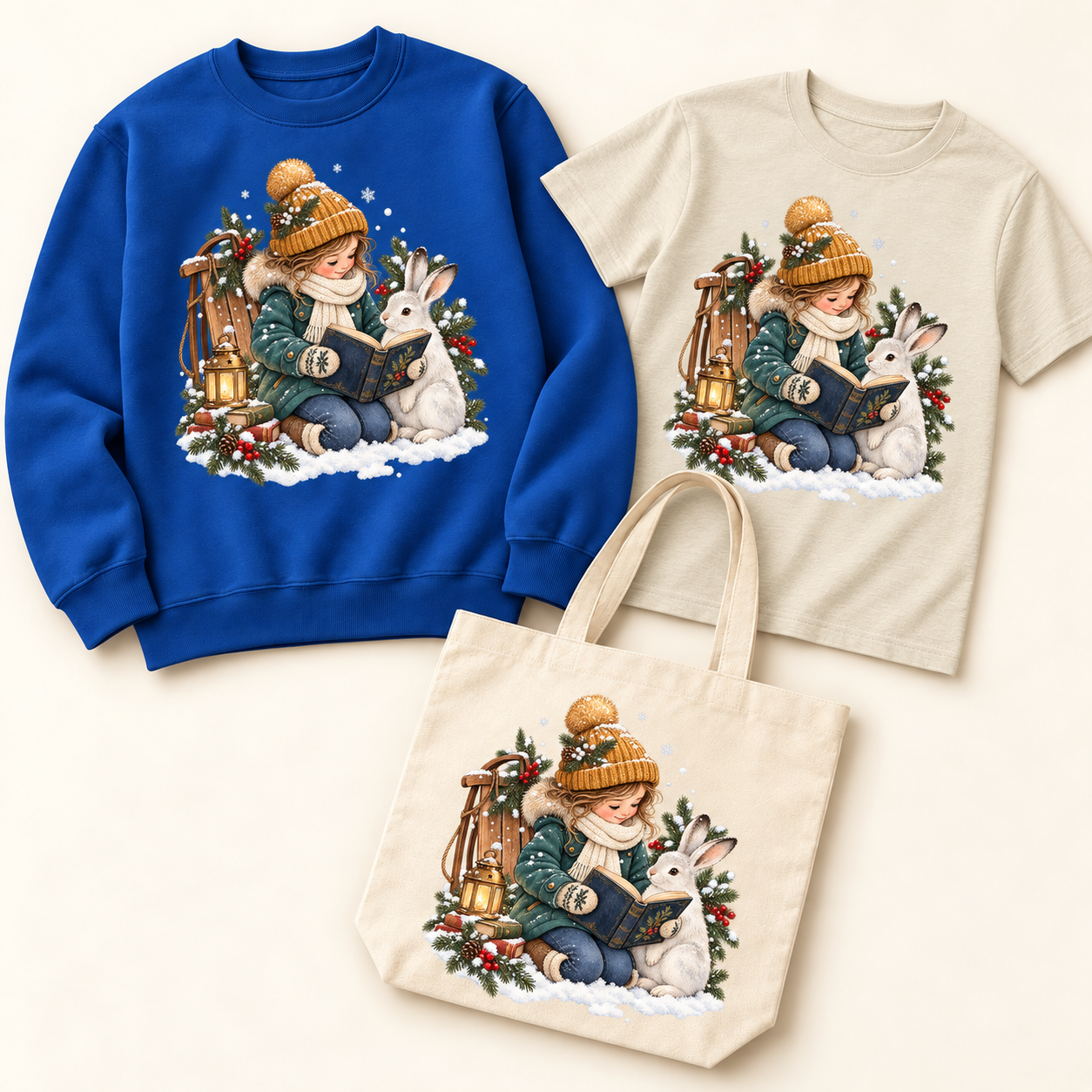 Storybook — Winter Reading Adventure coordinated sweatshirt, T-shirt and canvas tote