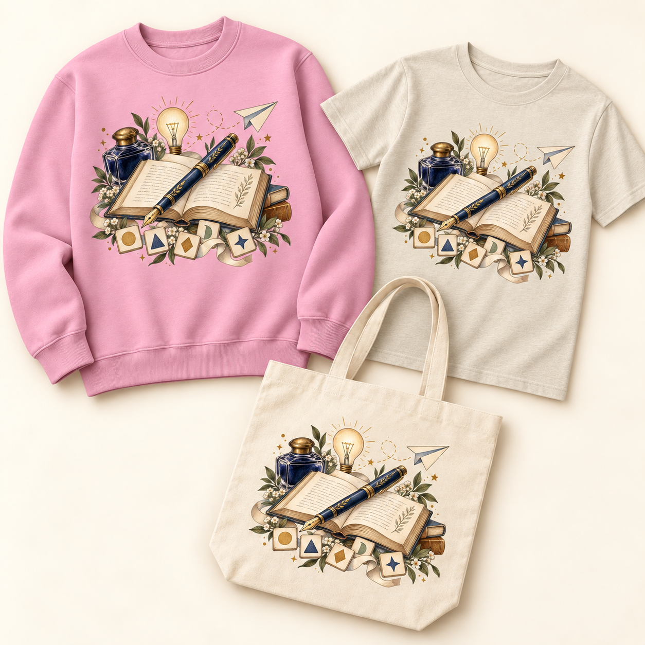 Storybook — Word Invention coordinated sweatshirt, T-shirt and canvas tote