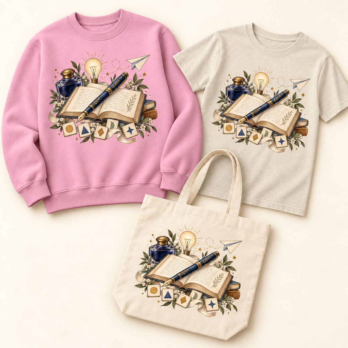 Storybook — Word Invention coordinated sweatshirt, T-shirt and canvas tote
