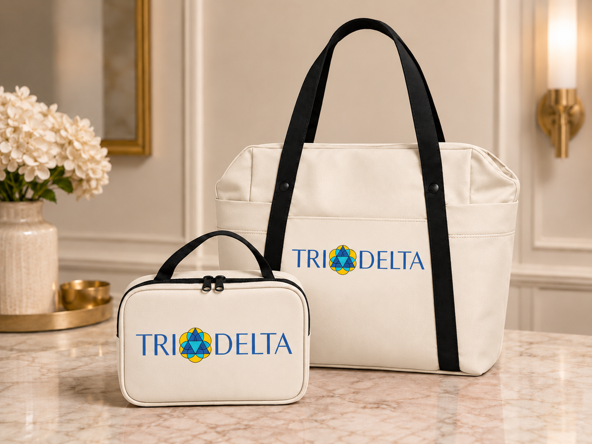 Tri Delta Dorm Accessories Set with Carry All Tote and Makeup Bag
